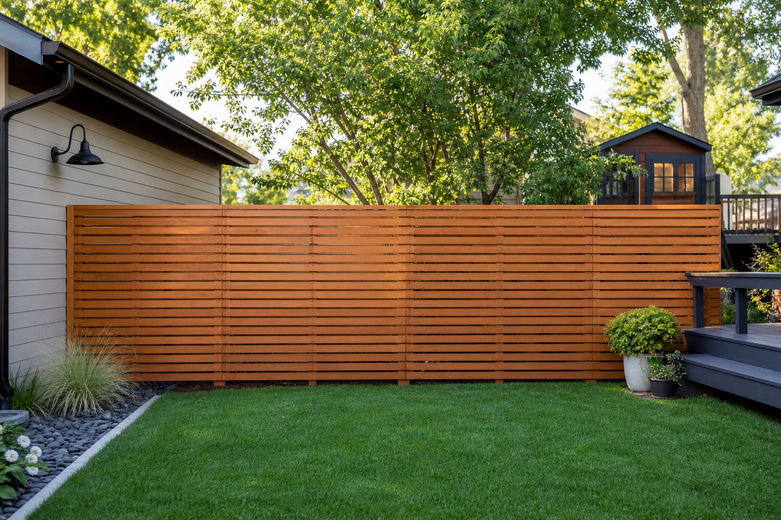 Horizontal board wood fence design